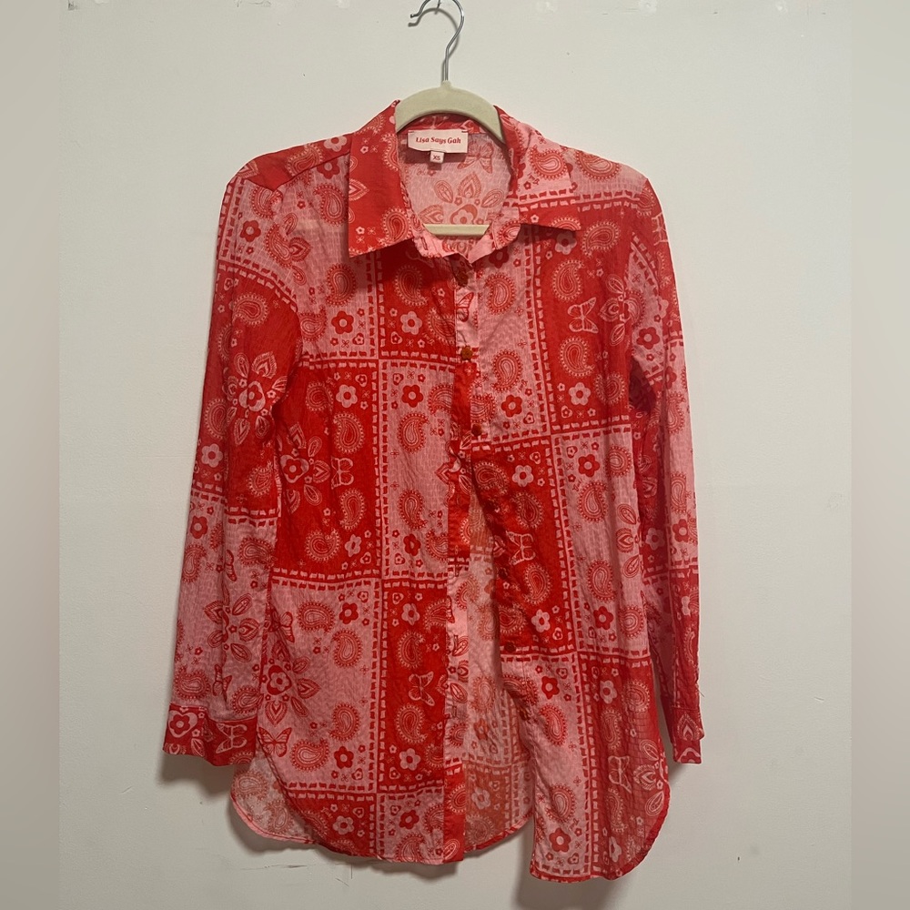 Lisa Says Gah Red Button Down Shirt